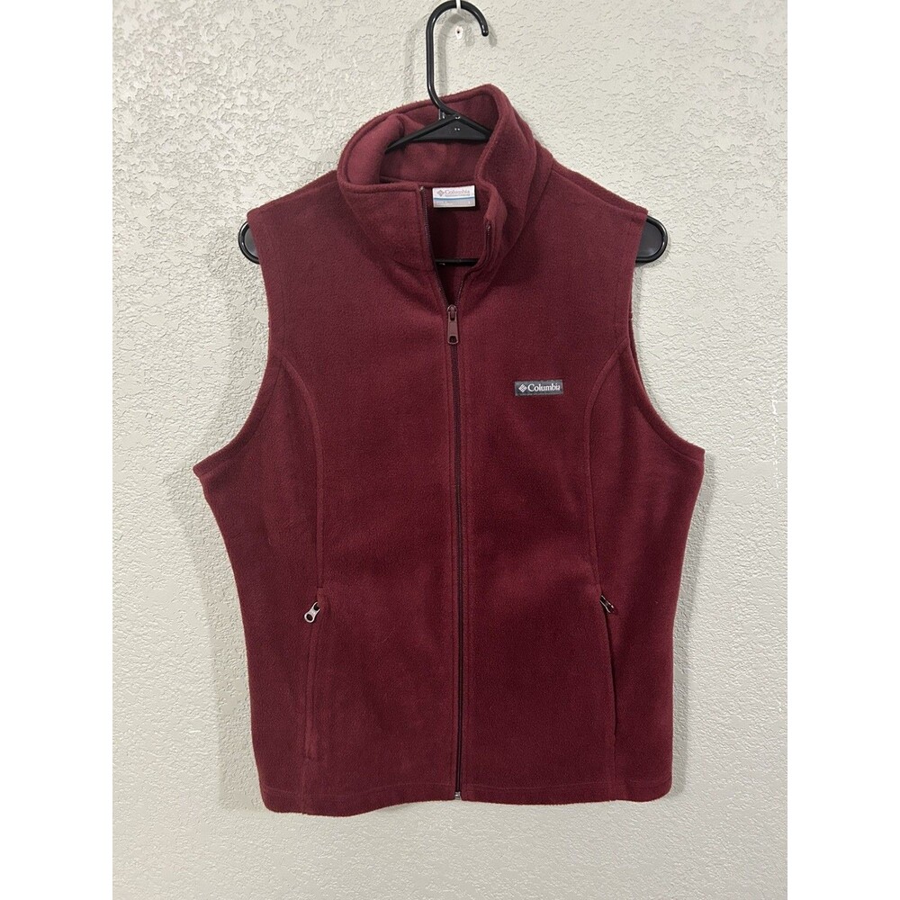 Columbia Womens Fleece Vest Size LG Red Full Zip Hiking Outdoors Casual NWOT